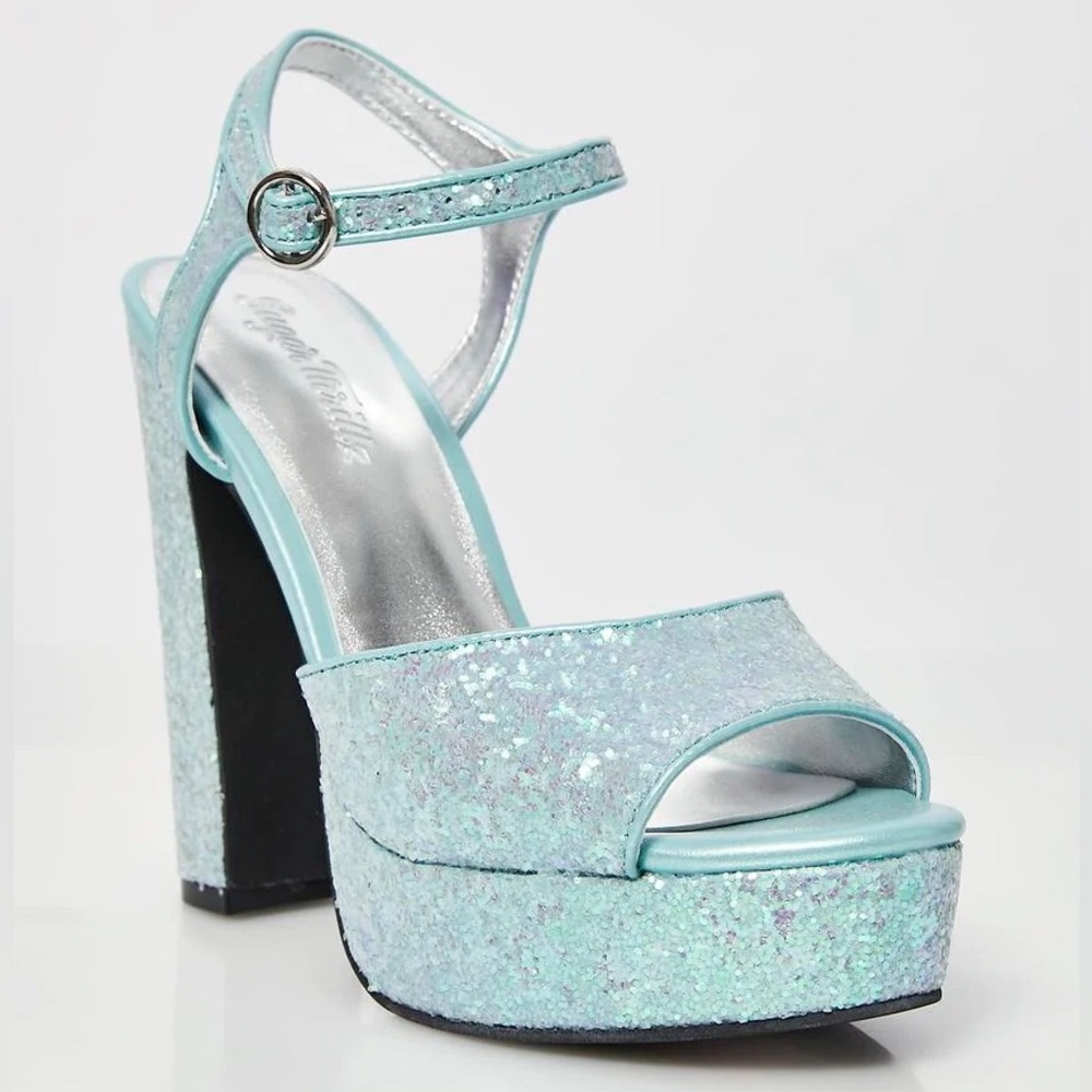 Size 7 Sold Out Sugar Thrillz Glam’d Up Glitter Platform